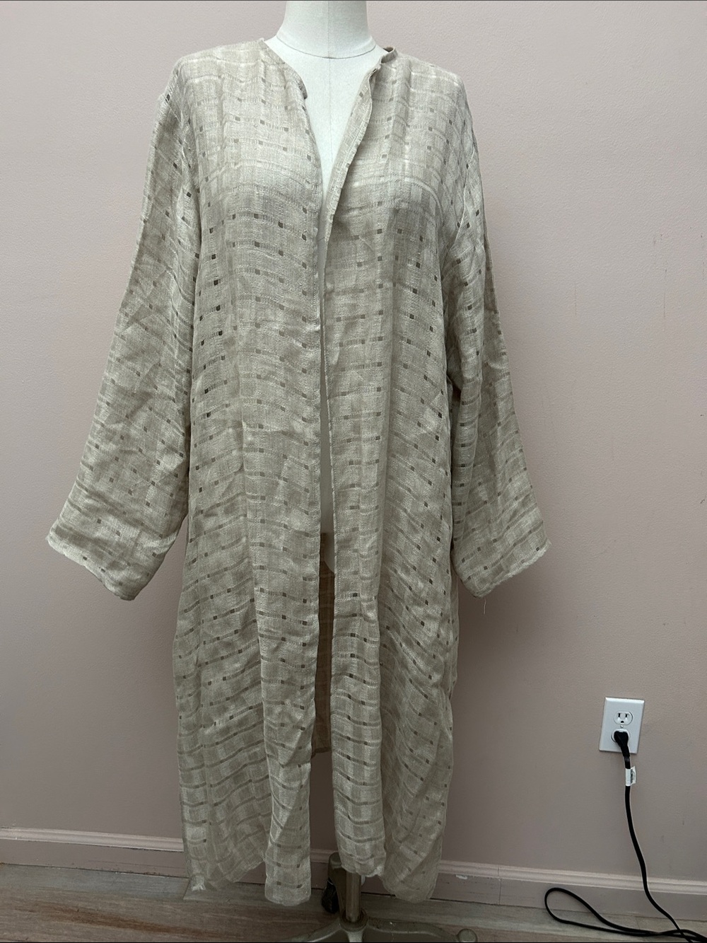 Tin Lizzie Beige Linen Lightweight Open-Front Women's Duster Coat size 3X